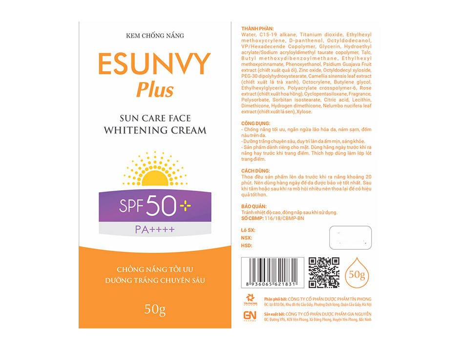 em chống nắng Esunvy Plus Sun Care Face Whitening Cream